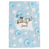 Blue Baby Owl Baby Dusche Mittlere Geschenktüte (Vorderseite)