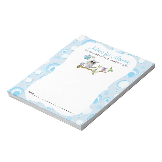 Blue Baby Owl | Babydusche- Ratschläge Notizblock (Rotiert)