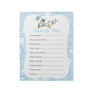 Blue Baby Owl Babydusche - Wünsche Notizblock