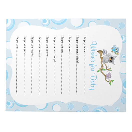 Blue Baby Owl | Babydusche - Wünsche Notizblock (Vorderseite)