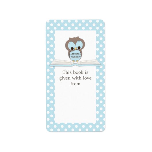 Blue Baby Owl on Book Gift Buchzeichen Label Adressaufkleber (Vorne)