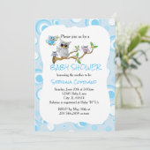 Blue Baby Owl | Thema Dusche Einladung (Stehend Vorderseite)