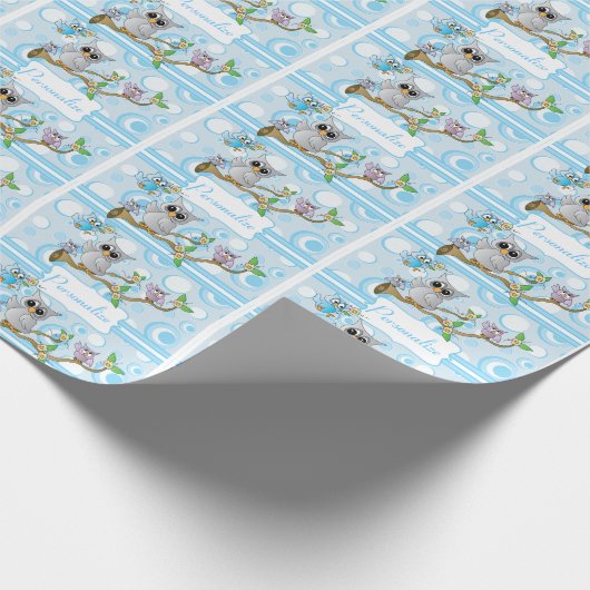 Blue Baby Owl | Thema Dusche Geschenkpapier (Ecke)