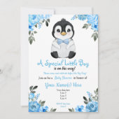 Blue Baby Pinguin Dusche Einladung (Vorderseite)
