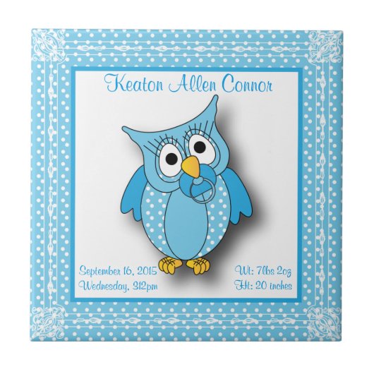 Blue Baby Polka Dotted Owl Fliese (Vorderseite)