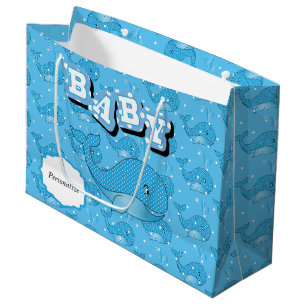Blue Baby Polka Dotted Whale Große Geschenktüte