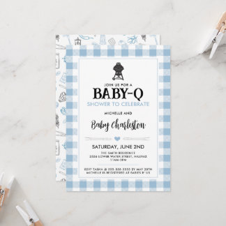 Blue Baby-Q Baby Shower Einladung | BBQ Party
