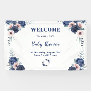 Blue Baby-Q Floral Rose Pastel GRILLEN Baby Shower Banner