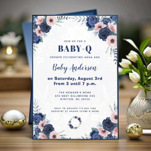 Blue Baby-Q Floral Rose Pastel GRILLEN Baby Shower Einladung