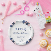 Blue Baby-Q Floral Rose Pastel GRILLEN Baby Shower Pappteller (Party)