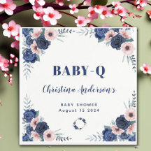 Blue Baby-Q Floral Rose Pastel GRILLEN Baby Shower