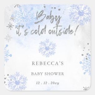 Blue Baby seine kalte Outdoor Winter Baby Dusche Quadratischer Aufkleber