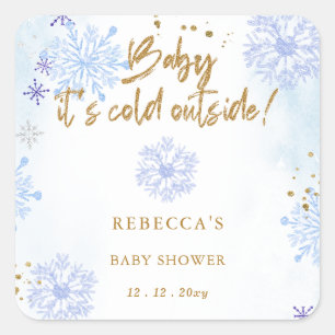 Blue Baby seine kalte Outdoor Winter Baby Dusche Quadratischer Aufkleber