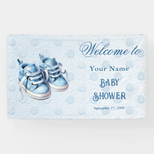 Blue Baby Shoes Baby Dusche Empfang Banner (Horizontal)