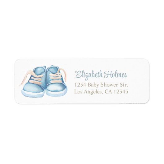 Blue Baby Shoes Baby Shower Address Label. (Vorne)
