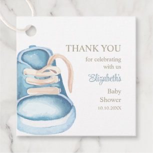 Blue Baby Shoes Baby Shower Danke für Tag Geschenkanhänger