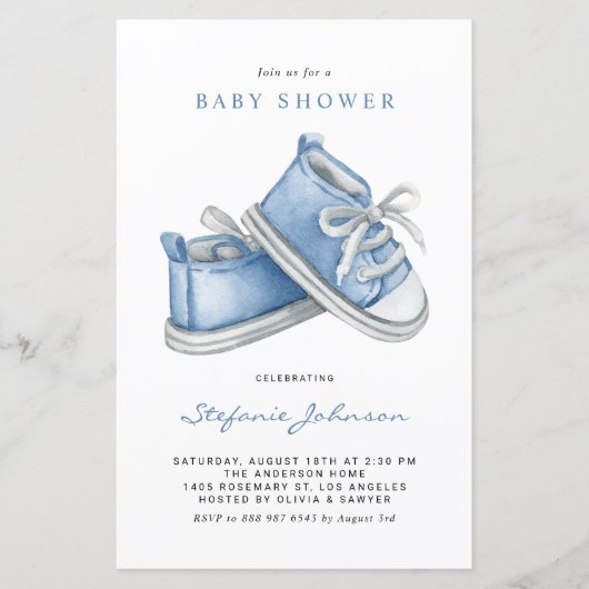 Blue Baby Shoes Es ist eine Boy Baby Dusche Einlad (Vorderseite)