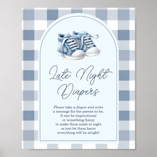 Blue Baby Shoes Gingham Booties Late Night Diapers Poster (Vorne)