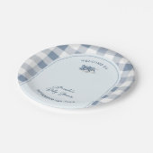 Blue Baby Shoes Gingham Boy Booties Baby Shower Pappteller (Schrägansicht)