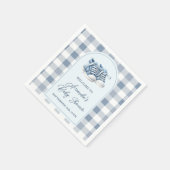 Blue Baby Shoes Gingham Boy Booties Baby Shower Serviette (Ecke)