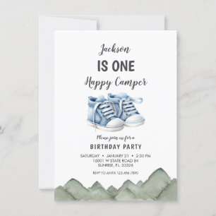 Blue Baby Shoes Little Camper Geburtstag Einladung