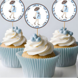 Blue baby Showdusche Cupcake Toppers Stickers
