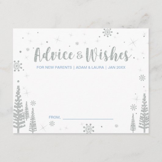 Blue Baby Shower Advice Card für Mama, Eltern Hinweiskarte (Vorderseite)