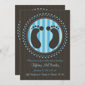Blue Baby Shower Baby Footprints Einladung (Vorne/Hinten)