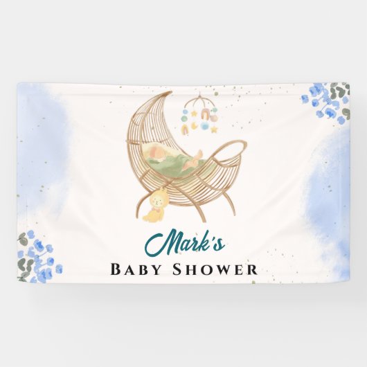 Blue Baby Shower Banner – Custom Name & Event  (Horizontal)