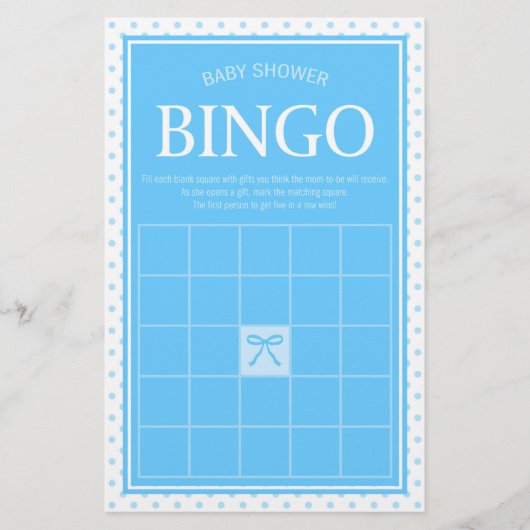 Blue Baby Shower Bingo Polka Dots and Ribbon Briefpapier (Vorderseite)
