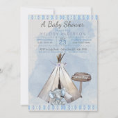 Blue Baby Shower Boho Baby Elephant & Tipi Einladung (Vorderseite)