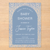 Blue Baby Shower Boy Arch Blumenmuster & Script Acryleinladungen (Vorderseite)