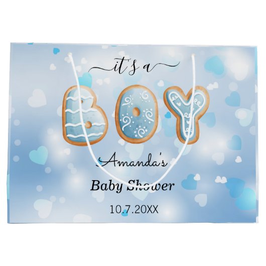 Blue Baby Shower Herzstück Geschenktasche Große Geschenktüte (Rückseite)