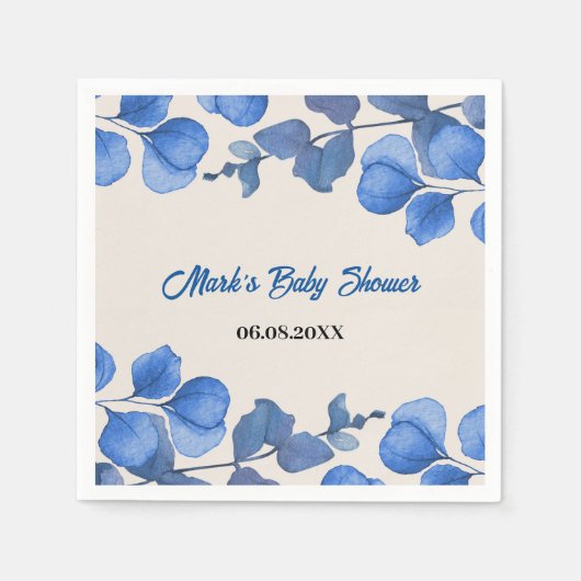 Blue Baby Shower Napkin – Custom Name & Event Serviette (Vorderseite)