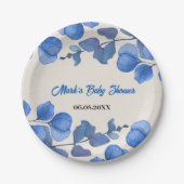 Blue Baby Shower paper plate – Custom Name & Event Pappteller (Vorderseite)