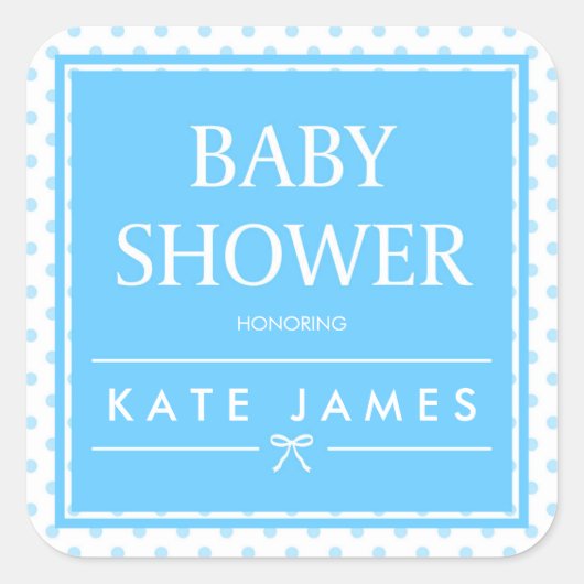 Blue Baby Shower Polka Dots und Ribbon Quadratischer Aufkleber (Vorderseite)