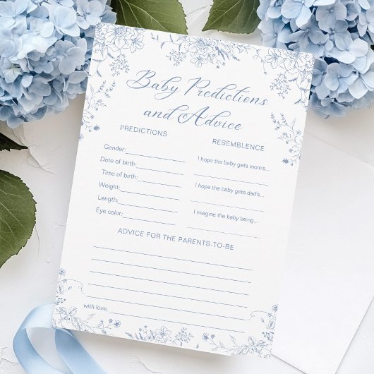 Blue Baby Shower Predictions and Advice Game Card Einladung