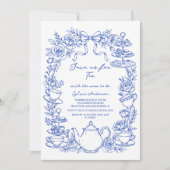 blue baby shower tea bow Hand Drawn coquette Einladung (Vorderseite)