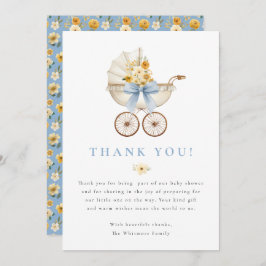 Blue Baby Shower Thank You Card | Vintage Pram Dankeskarte
