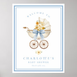 Blue Baby Shower Welcome Poster | Vintage Pram