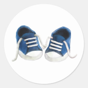 Blue Baby Sneakers Sticker, Baby Showmarke Runder Aufkleber