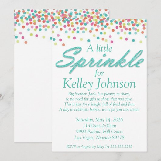 Blue Baby Sprinkle Dusche Einladung (Vorne/Hinten)