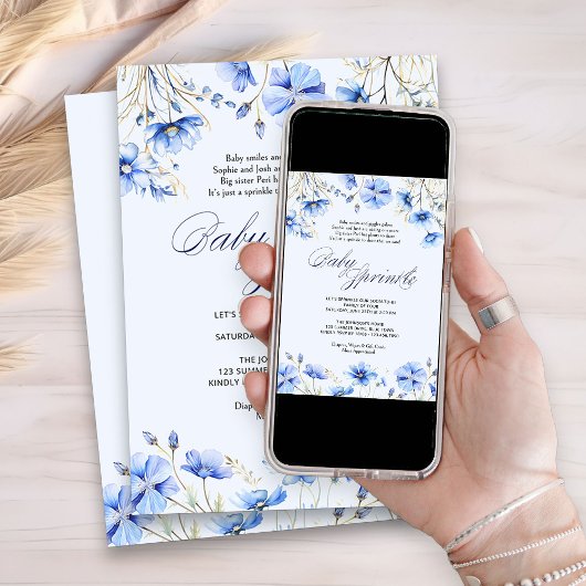 Blue Baby Sprinkle Gedicht Floral Baby Dusche Einladung