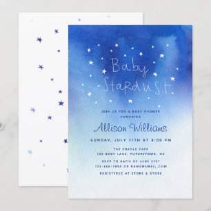 Blue Baby Stardust Sky Star Watercolor Baby Dusche Einladung