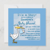 Blue Baby Stork Polka Dot Dusche Einladung (Vorderseite)