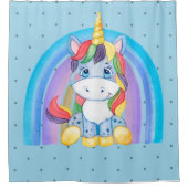 Blue Baby Unicorn auf Regenbogenduschvorhang Duschvorhang (Vorderseite)