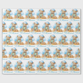 Blue Baby Welcome Teddy Bear Geschenkpapier (Flach)