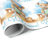 Blue Baby Welcome Teddy Bear Geschenkpapier (Rolleneckpunkt)