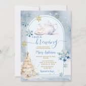 Blue Baby wird Tee Party Winter Baby Dusche Brauen Einladung (Vorderseite)