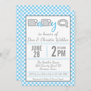 Blue BabyQ GRILLEN Baby Shower Einladung